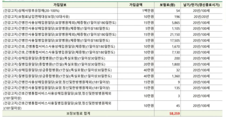 간병인보험 60대 체증형 보험료 확인